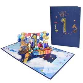 Yimofy Happy 1st Birthday Card Pop Up 1st Anniversary Greeting Card with Message Card and Envelope