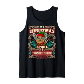 Yorkshire Terrier My Christmas Spirit Dog Santa Claus Elf Tank Top