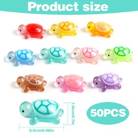 50 Pcs Mini Harz Schildkröten, Miniatur Meeresschildkröten Leuchtende kleine Meeresschildkröten Figuren, Kleine Meeresschildkröten Meerestiere Miniatur Schildkröten für Garten Fischtank Aquarium Puppe