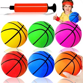 6Pcs 5Inch Mini Toy Basketballs,Colorful Rubber Inflatable Basketball with Pump for Toddlers Kids Pool,Basketball Hoop,Beach Sports Game,Party Favor Indoors Outdoors