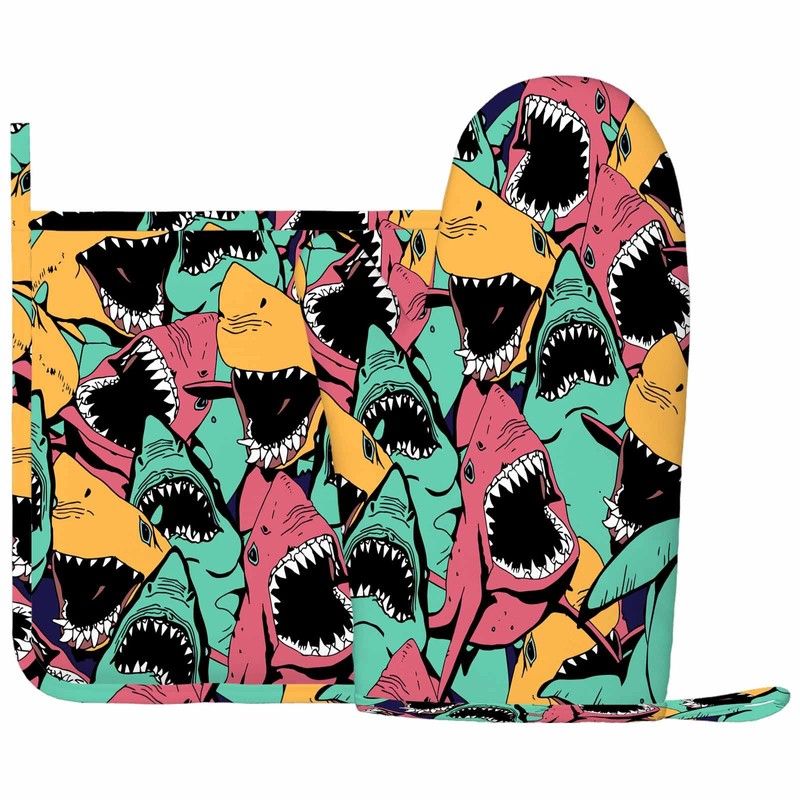 Mxocom Shark Oven Mitts and Pot Holders Sets Sea Ocean