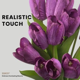 SSKOI 12pcs Artificial Fake Flowers Real-Touch Tulip for Home Kitchen Table Centerpiece Wedding Engagement Office Decorations Valentine’s Day Birthday Gifts