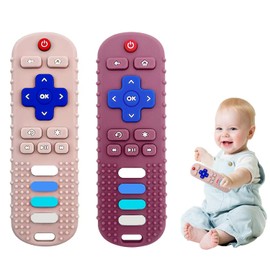 ERSIHUA 2-Pack Baby Teething Toys-TV Remote Control Shape Silicone Infants Teething Toys for Babies 0-18 Months,BPA-Free (Khaki+Red)