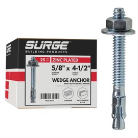 Surge BP - 5/8" x 4-1/2" Zinc-Plated Wedge Anchors for Concrete and Cement | Heavy-Duty Expansion Anchor (Box of 25)