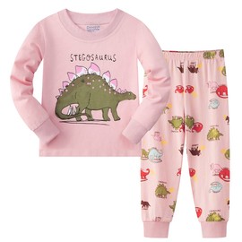 Girls Pyjamas Set Cotton Dinosaur Pjs Long Sleeve 2 Piece Outfit Pajamas Children Christmas Clothes for Kids 2-8 Years Pink