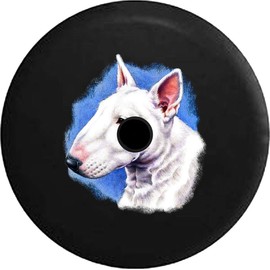 Funny Spare Tire Wheel Cover for Camper SUV Trailer Truck RV JP Thick PVC Leather | Bull Terrier Dog Adopt Rescue Black 33 Inch with Backup Camera Hole