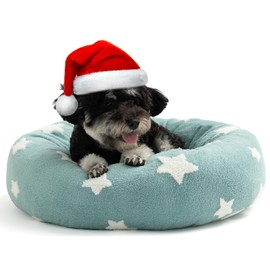 Mora Pets Donut Dogs Beds for Small Dogs Round Calming Cats Beds for Indoor Cats Cute Star Fluffy Puppy Kitten Bed with Removable Washable Cover Fancy Circle Pet Bed Anti-Slip Blue 23"