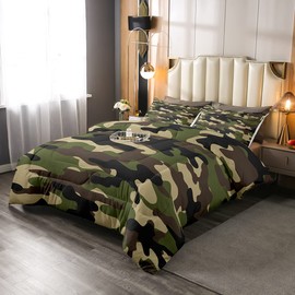 Green Camouflage Bedding Sets Camo Comforter Militarily Tie Dye Comforter Set For Kids Teen Boys Men Military Themed Down Comforter with 1 Comforter and 2 Pillow Cases Queen Size Bedroom Decor