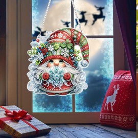Bowetile Christmas Diamond Art Hanging Kits for Adults Kids, Gnome Diamond Art Suncatchers, 5D Special Shape Diamond Painting Pendant Window Ornament Christmas Gifts for Home Door Wall Decor
