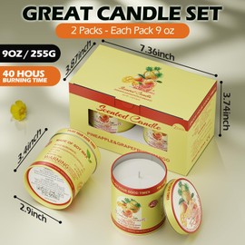 Pineapple Grapefruit Mango Scented Candles Set | 2 Pack 510g 8% Essential Oils 80H Burn | Smokeless Clean Burning Aromatherapy Tin Jar Candles for Home Relaxation, Yoga, Spa Gift for Men&Women