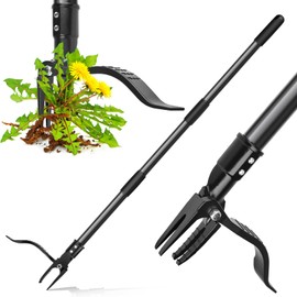 SHAWTY 4-Claw Steel Weed Puller Tool, Heavy Duty Stand Up Weeder with Long Handle 46” for Easily Remove Weeds Without Bending, Pulling or Kneeling(Black)
