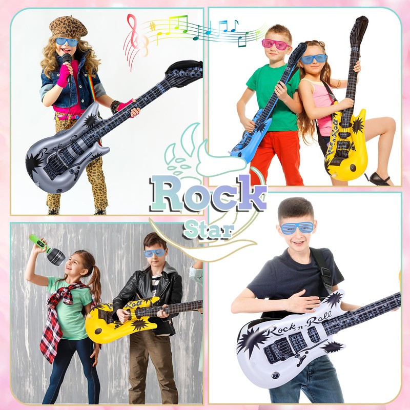 GSrenyu 25 Pcs Inflatable Guitar,Inflatable Microphone,Inflatable Instruments Set with Sunglasses