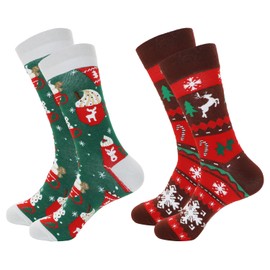 CHEERYMAGIC Christmas Men Socks 2 Pairs Christmas Novelty Socks Mens Warm Knitting Men Socks Cotton Socks Xmas Reindeer Socks Christmas Presents for Men A8CBLNW