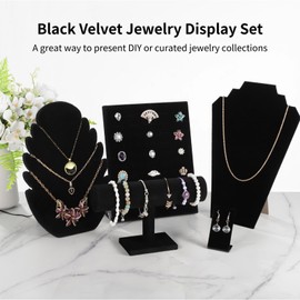 20 PCS Jewelry Fisplay for Vendors - Black Velvet Necklace Bust Stand, Plastic Earring Cards, T Bar Bracelet Holder, Ring Display Rack, for Jewelry Organization, Store Showcase, Trade Show Table