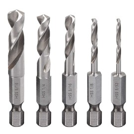 Saipor 5 Piece Drill Bit Hex Shaft Short Drill Set Metal Drill Bit Set M2 HSS Drill Blade L-Shape Right Angle Adapter for Use in Narrow Places