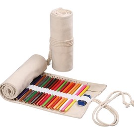 Tnyvm Large Capacity Pen Curtain Canvas Roll Up Pencil Case 36 Slots Pencil Bag Pencils Case Wrap Roll Holder for Coloring Pencil Natural Color Pen, Pencil and Marker Cases
