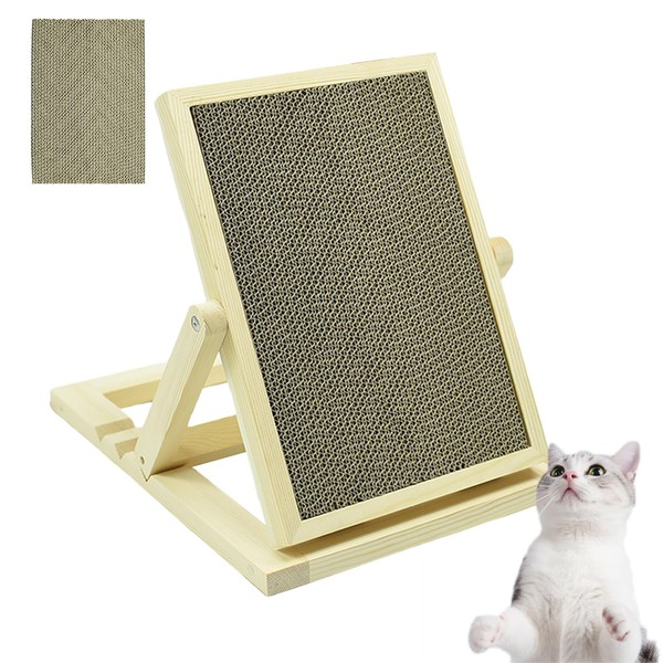 Umtiti Adjustable Wooden Cat Scratcher Pad, Cardboard Cat Scratching Ramp
