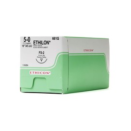 Ethicon ETHILON Nylon Suture, 661G, Synthetic Non-absorbable, FS-2 (19 mm), 3/8 Circle Needle, Size 5-0, 18" (45 cm),Black
