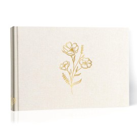 Glodenmemo Photo Album for Gluing, Photo Book with 60 White Pages with Glassine Dividers, Photo Album with Linen Cover, up to 180 Pictures, High-Quality Paper, 29.5 x 21.5 cm (Beige)