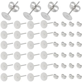 SOFPLATE 1 Box 1000Pcs 6mm Silver Earring Posts Stainless Steel Stud Earring Findings Hypoallergenic Flat Pad Earring Studs with Ear Back Round Blank Earring Studs for Jewellery Making Supplies Craft