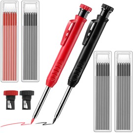 Pencil Refills for Tracer 2Pcs Carpenter Pencil 24Pcs 2.8mm Solid Deep Hole Pica Pencil Refill for Architect Construction Building Joiner Pencil Replacement Woodworking Marking Tool(Black and Red)