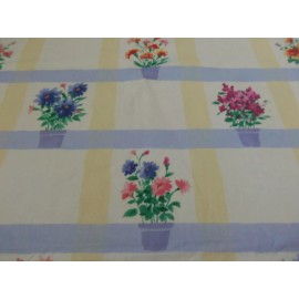 Spectrum Fabrics 1 Yard Cotton Lightweight Denim Blue/Yellow Multi- Floral Stripe 54" wide