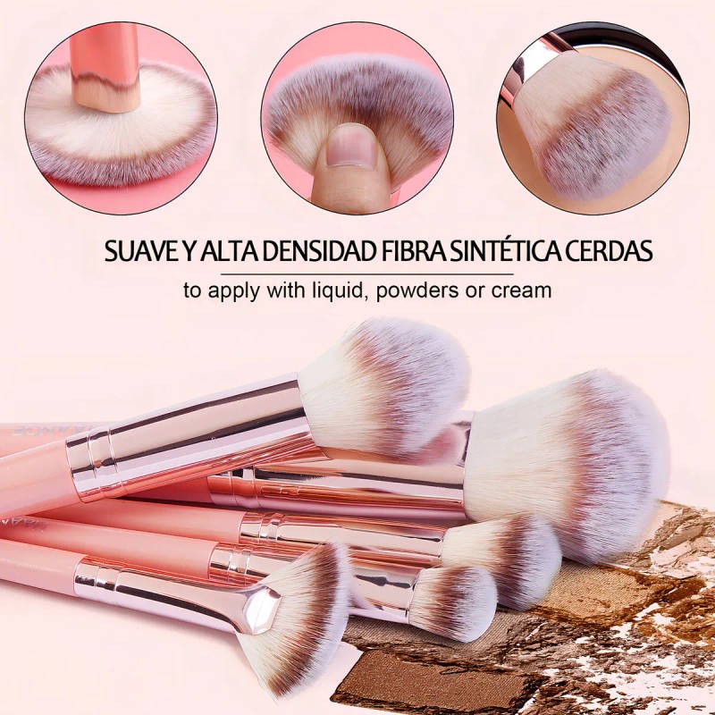 Brochas De Maquillaje Kit 20 Pcs Para Maquillaje Profesional Rosa
