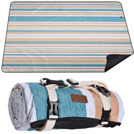 Waterproof Picnic Blanket 80" x 80" in Portable with Carry Strap for Beach Mat or Family Outdoor Camping Party, Park Blanket for Grass Park, Hiking, Travel, Concerts (Crystal Blue & Orange, 80" x 80")