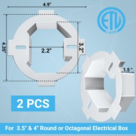 Copkim 2 Pcs Round Electrical Box Extender 4.35 x 1.5 Inches Etl Listed Plastic Ceiling Outlet Light Box Extender for 3.5 Inch 4 Inch Round or Octagonal Electrical Boxes, White
