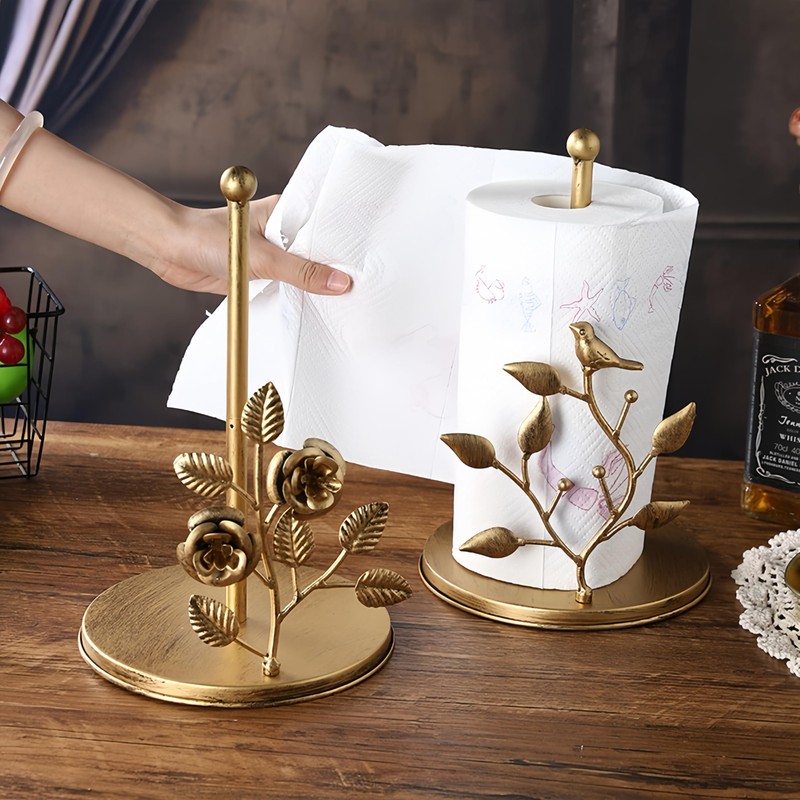 Rose Gold Paper Towel Holder Luxury Metal Kitchen Counter Decor