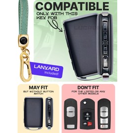 Lucrum for Mazda CX5 Key Fob Cover and Leather Keychain - TPU Key Case for Mazda 3, 6, CX-5, CX-9, CX-30, CX-50, CX-70-2019-2025 Keyfob Cover Compatible with WAZSKE11D0 - Green and Gold