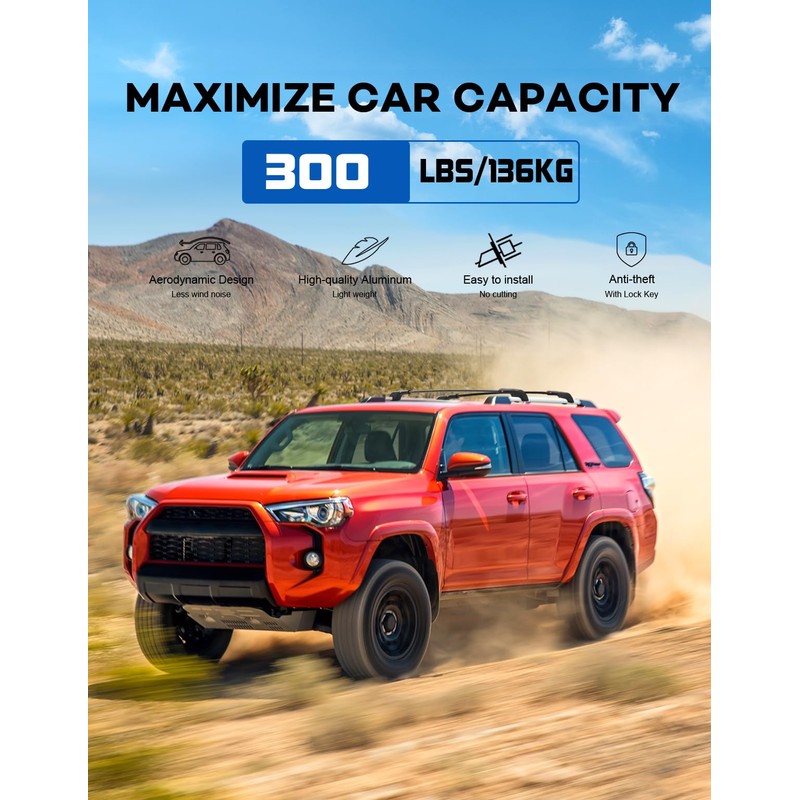Wonderdriver 300lbs Roof Rack Cross Bars for Toyota 4Runner 2010-2024