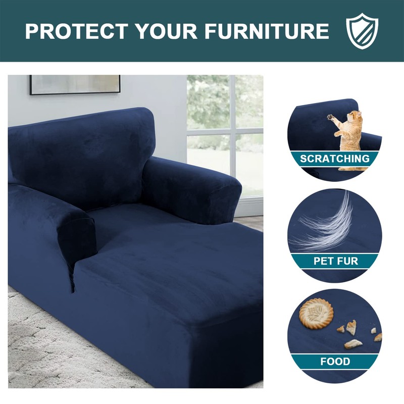 FantasDecor Velvet Chaise Lounge Cover Stretch Double Arm Chair Slipcover