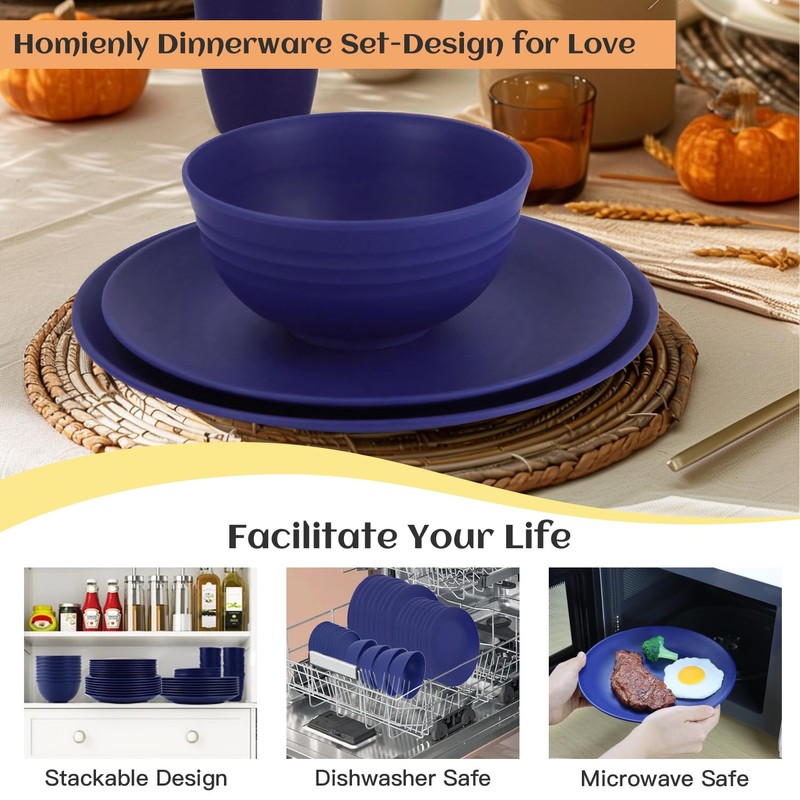 Homienly Wheat Straw Dinnerware Set,40-Piece Dish Set for 8, Dinner
