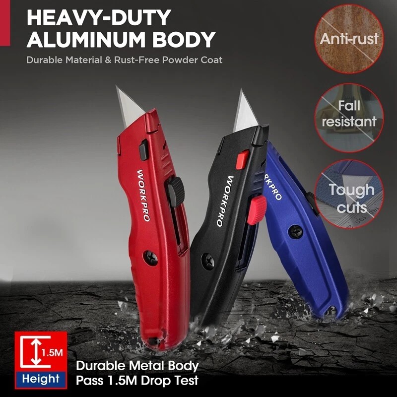 WORKPRO Premium Utility Blade Knife Retractable All Metal Heavy Duty