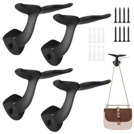 OMISTAR 4 PCS Whale Tail Wall Hooks, Rustic Metal Wall Hangers, Heavy Duty Iron Ocean-Inspired Hook with Black Coating, Decorative Hanging Hooks for Coats Bags Keys, Includes Screws