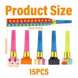 SIRLOMU Pack of 15 Party Flutes Blower Party Whistle Noise-Maker (Multi-Colour)
