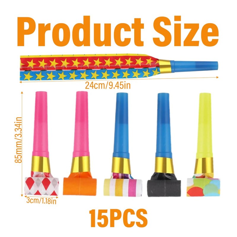 SIRLOMU Pack of 15 Party Flutes Blower Party Whistle Noise-Maker