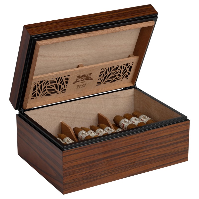 Humidor Supreme Dane, Medium Desktop Humidor, 56-100 Cigar Capacity, Rosewood