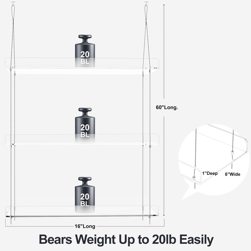 3-Tier Hanging Clear Plant Shelves for Windows, Acrylic Window Wall
