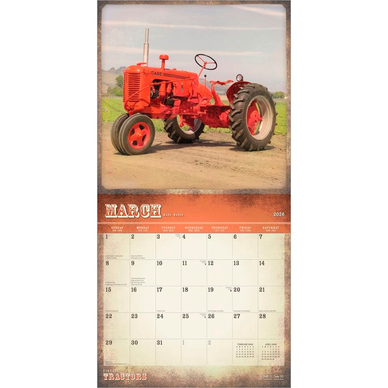 Vintage Tractors | 2026 12 x 24 Inch (Hanging) Monthly