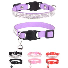 Solmoony Breakaway Cat Collars with Bell,Adjustable Safe Kitten Collar,Cat Collars for Girl Cats with Rhinestone Soft Velvet (Purple)