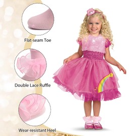 MKYSZLT 2 Pairs Girls Ruffle Socks Toddler Girl Lace Frilly Dress Socks Fold Cuff Big Ruffles Church Pageant Sock Little Kid (US, Age, 8 Years, 10 Years, 2 pairs - pink, purple)