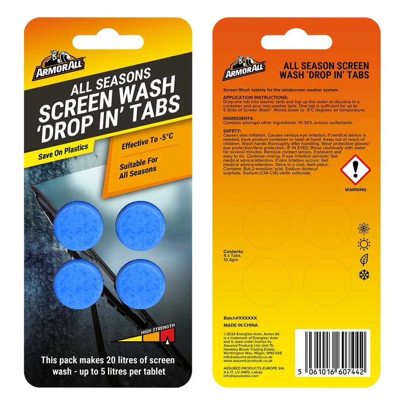 Armor All Screenwash Tabs 1 x 4 Tablets, Makes up