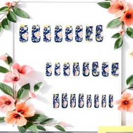 24Pcs Flower Fake Nails Black Press on Nails Long Length Ballet Shaped Floral Pattern Design Full Cover Glossy Acrylic False Nail DIY Press Ons Blossom Artificial Fingernails Glue on Nail for Women