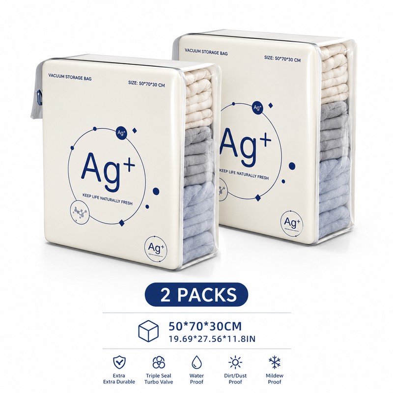 2 Pack Ag+ Silver Ion Vacuum Storage Bags, No Pump