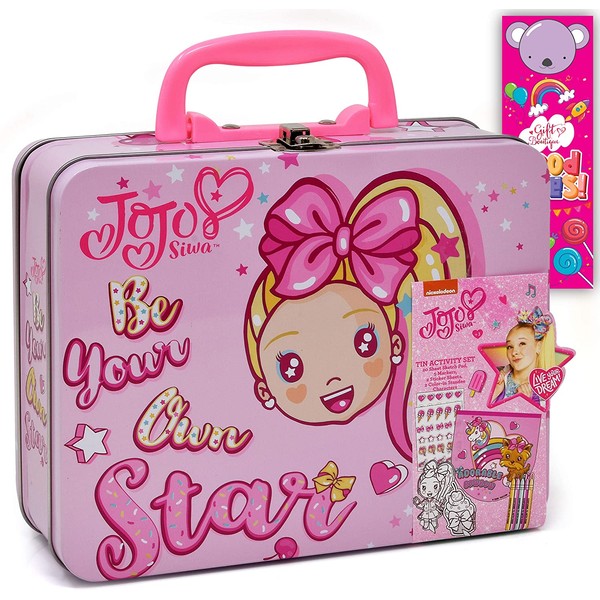 Jojo Siwa Coloring and Activity Tin Box, Includes Markers, Stickers, Mess Free Crafts Color Kit in Tin Box, for Toddlers, Boys and Kids, Gift Boutique Bookmark Included