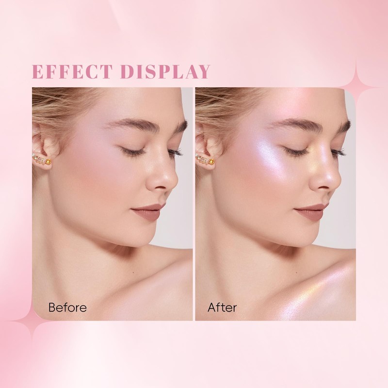 HOSAILY Chameleon Face Highlighter Palette, Multichrome Glitter Shimmer Rainbow Eyeshadow