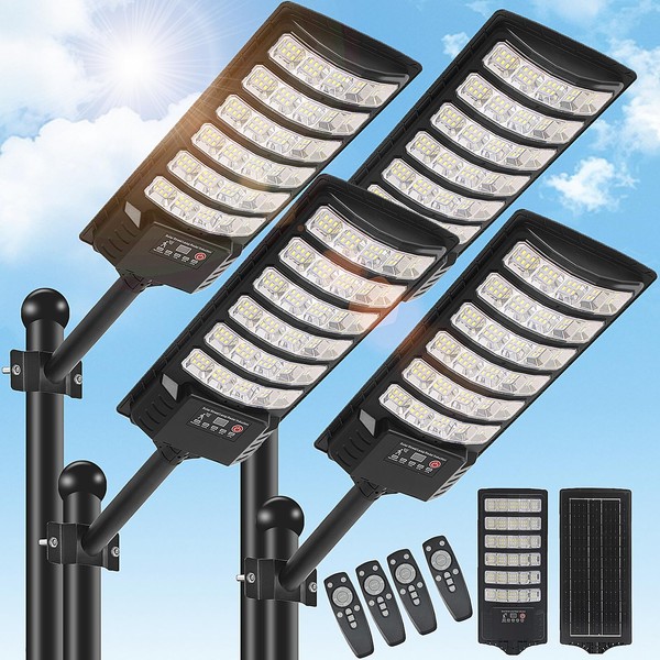 4 Pack Solar Street Light Outdoor 30000LM 6500K Waterproof Motion