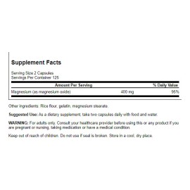Swanson Suplemento De Óxido De Magnesio, 200 Mg por cápsula, 250 Cápsulas